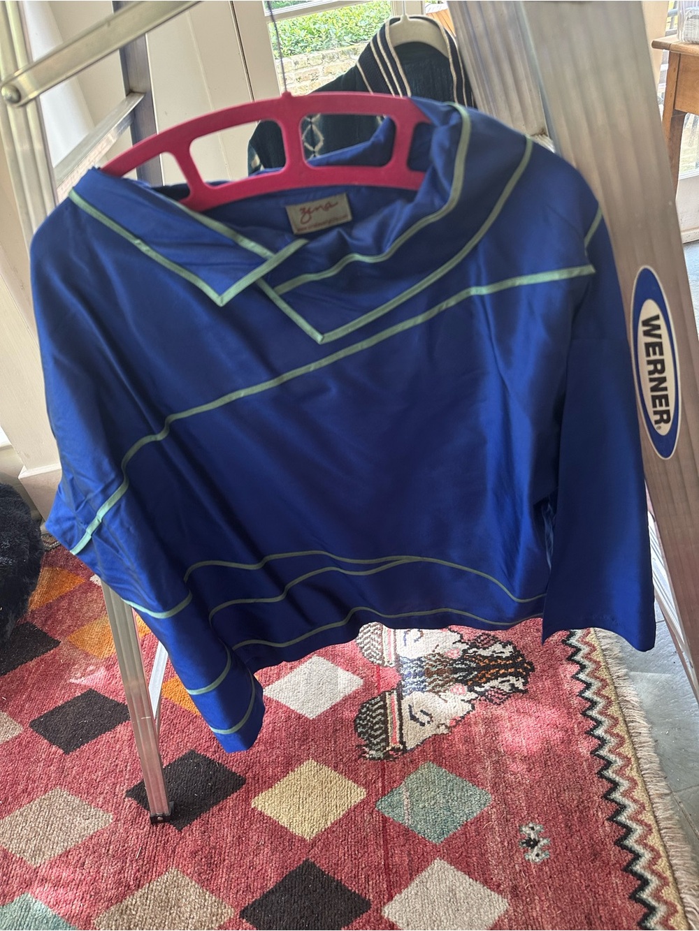 Zena Royal Blue Blouse with Light Green Piping